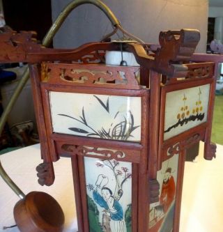 Antique Light Sconce Fixture Chinese Lantern Reverse Painting Fretwork,  Hanger 3