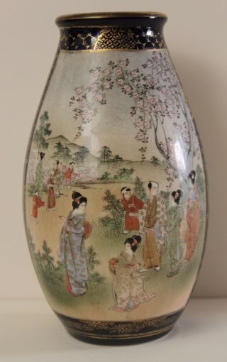 Hand Painted Satsuma Vase " Spring Festival " Good Quality.