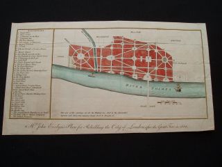 1772 Evelyn Map London England In 1666 After Great Fire Show Landmarks Very Rare