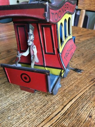 Antique Toonerville Trolley Tin Litho Wind - up Toy O Gauge Germany 1922 10