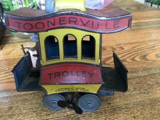 Antique Toonerville Trolley Tin Litho Wind - up Toy O Gauge Germany 1922 5