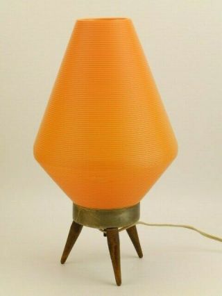 Vintage Mid Century Atomic Tripod Beehive Plastic Orange Shade Table Lamp