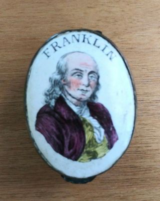 Antique French Brass & Enamel Franklin Hand Painted Portrait Pill Box