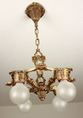 RARE 20 ' s WELSBACH Art Deco Antique Vintage Ceiling Light Fixture Chandelier 5