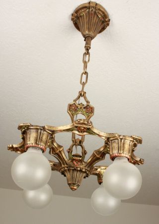 RARE 20 ' s WELSBACH Art Deco Antique Vintage Ceiling Light Fixture Chandelier 6