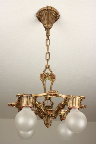 RARE 20 ' s WELSBACH Art Deco Antique Vintage Ceiling Light Fixture Chandelier 7