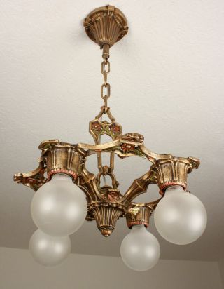 RARE 20 ' s WELSBACH Art Deco Antique Vintage Ceiling Light Fixture Chandelier 8