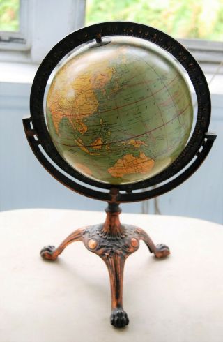 Great Antique Weber Costello 8 " Desk Globe With Iron Base