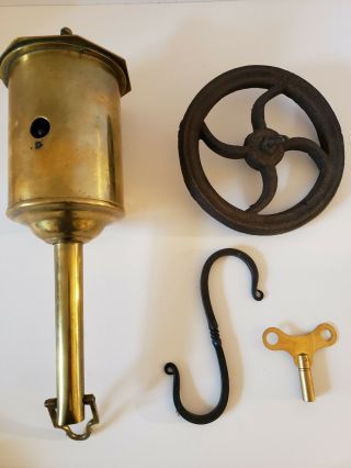 Antique Salter Clockwork Key Wind Brass Hearth Fireplace Bottle Jack Spit Turner
