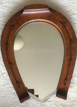 Antique Victorian Oak Riveted Horse Shoe Mirror - Reg Mark