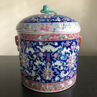 Antique Chinese Famille Peranakan Straits Nyonya Porcelain Kamcheng Bowl W Lid