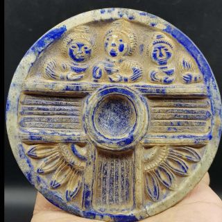 10 Cm Very Old Wonderful Lapis Lazuli Stone Decorative Ancient Plate 25