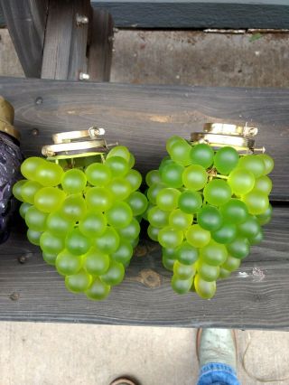 2 Vintage Art Nouveau Czech Glass Grape Cluster Fruit Figural Lamp Shade Green