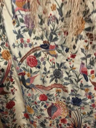 ANTIQUE EUROPEAN SILK HEAVILY EMBROIDERED PIANO SHAWL COLORFUL 10