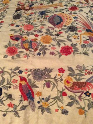 ANTIQUE EUROPEAN SILK HEAVILY EMBROIDERED PIANO SHAWL COLORFUL 2