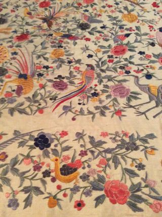 ANTIQUE EUROPEAN SILK HEAVILY EMBROIDERED PIANO SHAWL COLORFUL 3