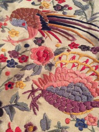 ANTIQUE EUROPEAN SILK HEAVILY EMBROIDERED PIANO SHAWL COLORFUL 4