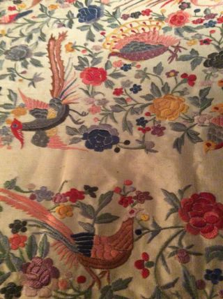 ANTIQUE EUROPEAN SILK HEAVILY EMBROIDERED PIANO SHAWL COLORFUL 5