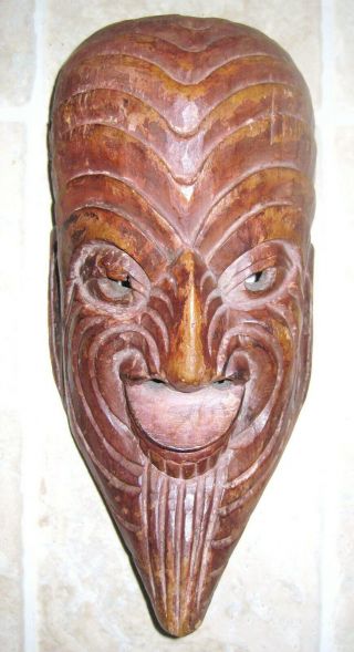Zealand Old Antique Maori Tribal Wooden Mask Full Face Tattoo,  Rare