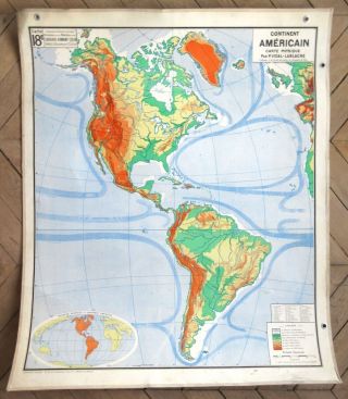 Vintage French School Wall Map Poster,  Americas North America South America 1965 2