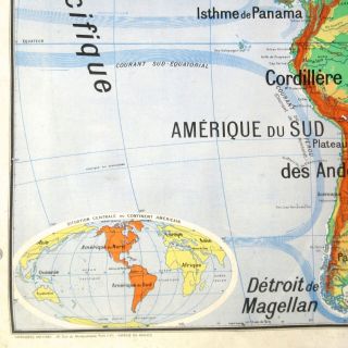 Vintage French School Wall Map Poster,  Americas North America South America 1965 6