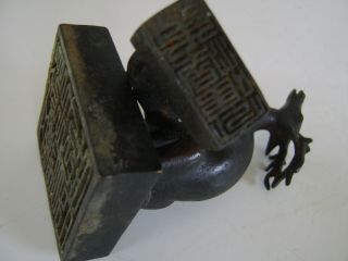 VERY RARE LARGE OLD CHINESE ANTIQUE SOLID BRONZE SEAL DEER mythical creature ? 11
