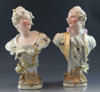 Antique Art Nouveau French Bisque Porcelain Busts Aristocrats Garnitures