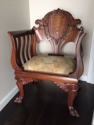 Antique 19th Century Mahogany Shield Back Accent Chair Inlay