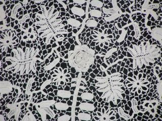 Irish Crochet Lace Panel Antique Ecru 1910 ' s Leaf and Floral Design 3