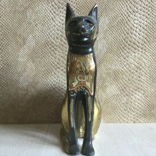 Egyptian Cat Goddess Bastet Bast Antique Ancient Egyptian Statue Bronze Carved 3