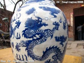 13 China Folk Old Blue and white porcelain Six Dragon Jar Tank crock Pot Vase 10