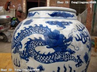 13 China Folk Old Blue and white porcelain Six Dragon Jar Tank crock Pot Vase 12