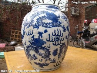 13 China Folk Old Blue and white porcelain Six Dragon Jar Tank crock Pot Vase 2