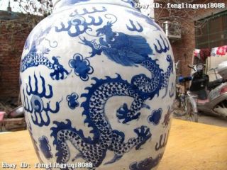 13 China Folk Old Blue and white porcelain Six Dragon Jar Tank crock Pot Vase 3
