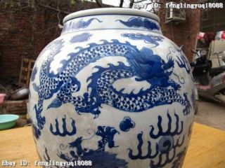 13 China Folk Old Blue and white porcelain Six Dragon Jar Tank crock Pot Vase 4