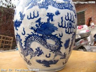 13 China Folk Old Blue and white porcelain Six Dragon Jar Tank crock Pot Vase 5