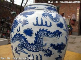 13 China Folk Old Blue and white porcelain Six Dragon Jar Tank crock Pot Vase 6