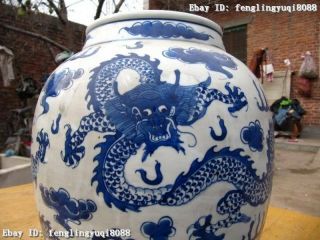13 China Folk Old Blue and white porcelain Six Dragon Jar Tank crock Pot Vase 7