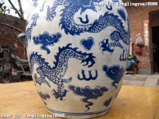 13 China Folk Old Blue and white porcelain Six Dragon Jar Tank crock Pot Vase 8