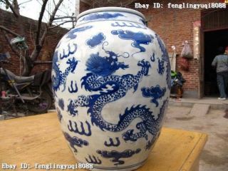 13 China Folk Old Blue and white porcelain Six Dragon Jar Tank crock Pot Vase 9