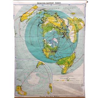 Vintage 1959 Denoyer Geppert Pull Down Cloth School Map J57 Polar Air Age World