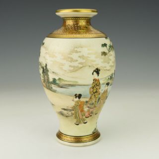 Antique Japanese Satsuma Pottery - Hand Painted & Gilded Geisha Vase 3