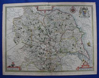 Antique Atlas Map Yorkshire,  John Speed,  Pub.  Sudbury & Humble,  C.  1646