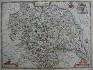 antique atlas map YORKSHIRE,  JOHN SPEED,  pub.  Sudbury & Humble,  c.  1646 2