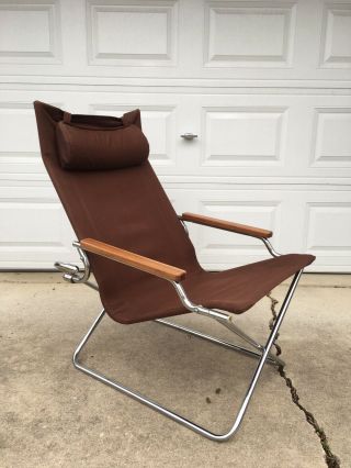 Vintage Mid Century Uchida Z Folding Chair Brown Canvas