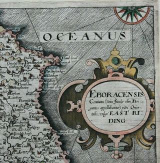 Antique atlas map EAST YORKSHIRE,  ' EBORACENSIS.  ',  Saxton & Hole,  pub.  1610 - 37 3
