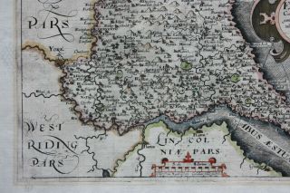 Antique atlas map EAST YORKSHIRE,  ' EBORACENSIS.  ',  Saxton & Hole,  pub.  1610 - 37 4