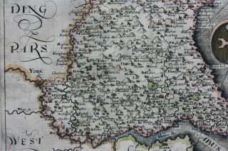Antique atlas map EAST YORKSHIRE,  ' EBORACENSIS.  ',  Saxton & Hole,  pub.  1610 - 37 5