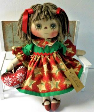 Hm Primitive Raggedy Ann Doll Country Christmas In July/ Stuffed Heart Ornie