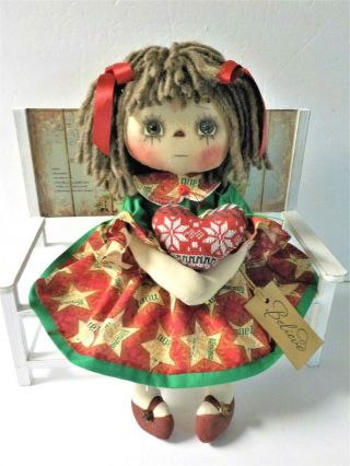 HM Primitive Raggedy Ann DOLL COUNTRY CHRISTMAS IN JULY/ STUFFED HEART ORNIE 6